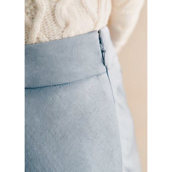 Sezane Sandy Midi Skirt Womens Size 36 US 4 Ice Blue Satin Minimalist Parisian - Picture 2 of 11